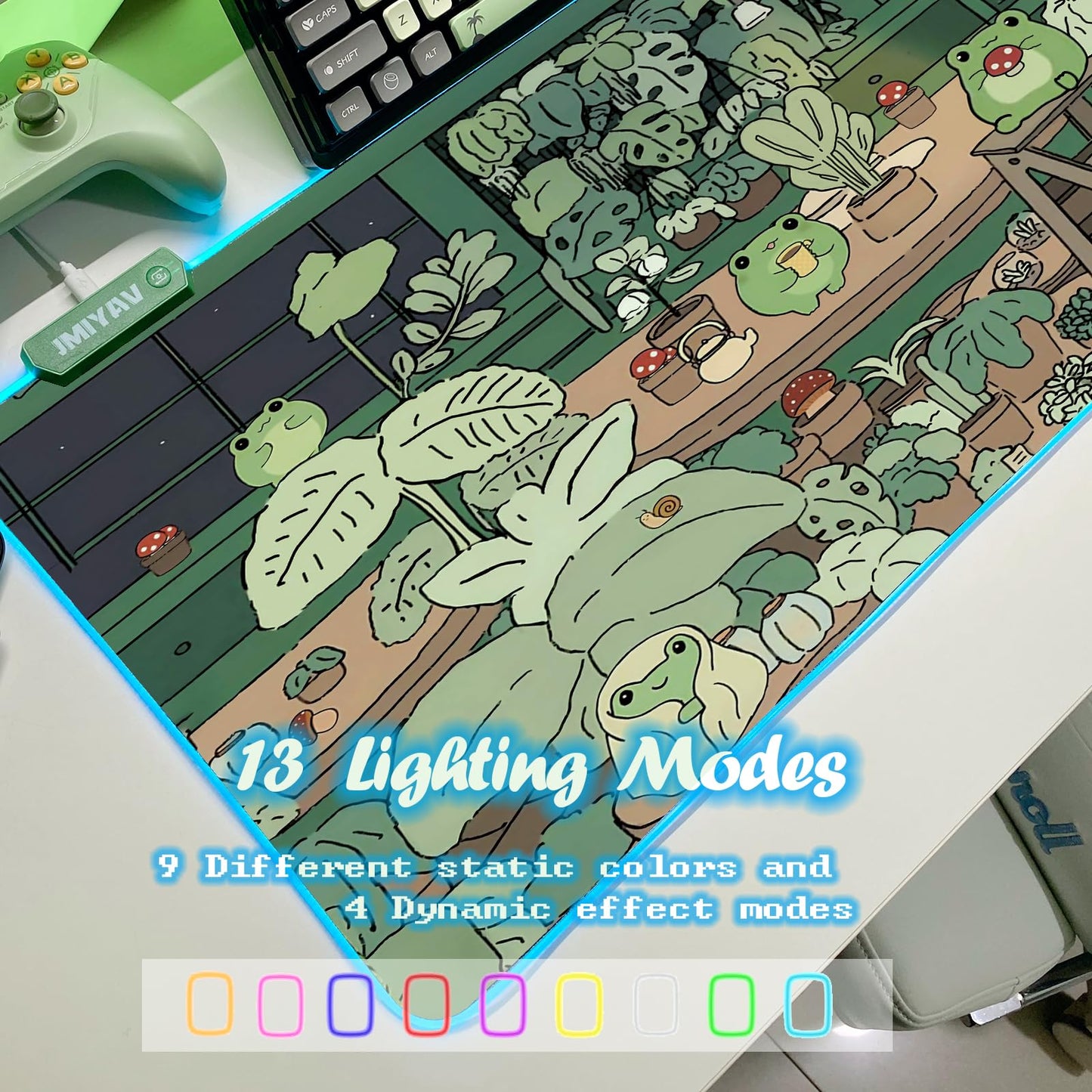 JMIYAV Little Frog RGB Green Gaming Mouse Pad 31.5x12 Inch PC XL Large Glowing Led Light Up Desk Pad Non-Slip Rubber Base Computer Cute Mousepad Mat Desk Accessories Gaming Setup 31.5x12 Inch