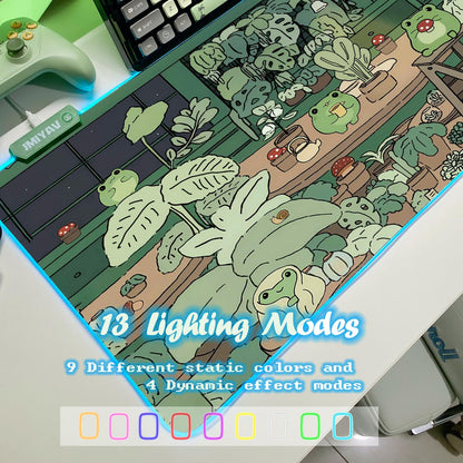 JMIYAV Little Frog RGB Green Gaming Mouse Pad 31.5x12 Inch PC XL Large Glowing Led Light Up Desk Pad Non-Slip Rubber Base Computer Cute Mousepad Mat Desk Accessories Gaming Setup 31.5x12 Inch