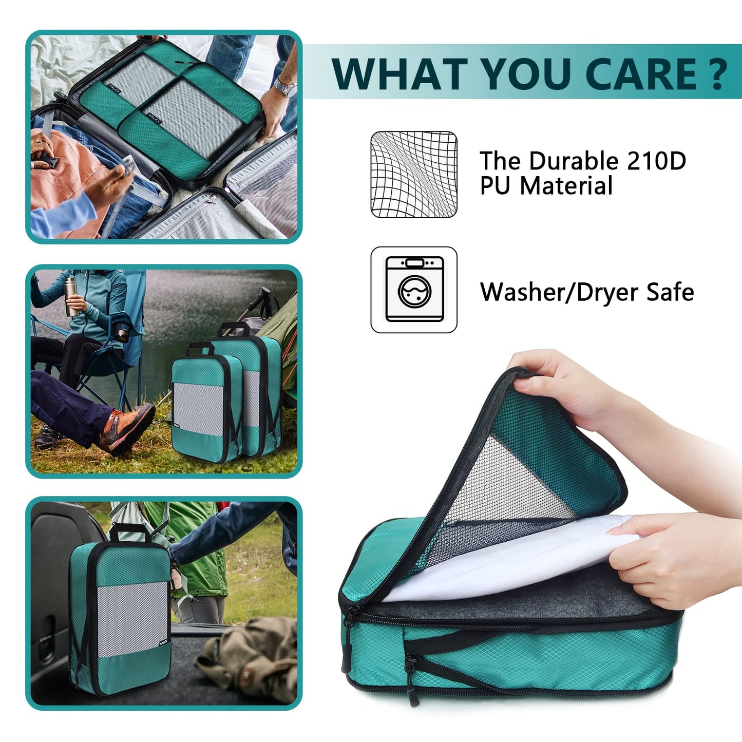 Compression Packing Cubes for Suitcases,5 Set Travel Essentials, Lightweight Luggage Organizer Bags, Travel Cubes for Carry on(Green)