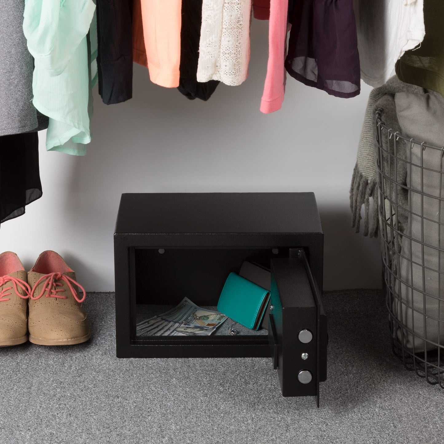 Digital Safe - Electronic Steel Safe with Keypad and Manual Override Keys - Protect Money, Jewelry, Passports - For Home, Business by Stalwart (Black), 12.2" (L) x 7.9" (W) x 7.9" (H)