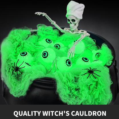 Halloween Decorations Outdoor Indoor,Large Witches Cauldron on 52" Tripod with String Lights, Skeleton and Eyeballs,Hocus Pocus Decor,Witches Cauldron for Yard Patio Garden Lawn Decorations.