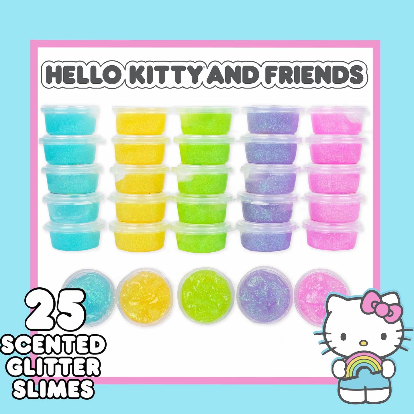 Hello Kitty Ultimate Slime Set, 25-Pack Scented Glitter Slimes, Party Favors for Kids 8-12, Slime Bulk, Mini Slime, Sanrio Stuff