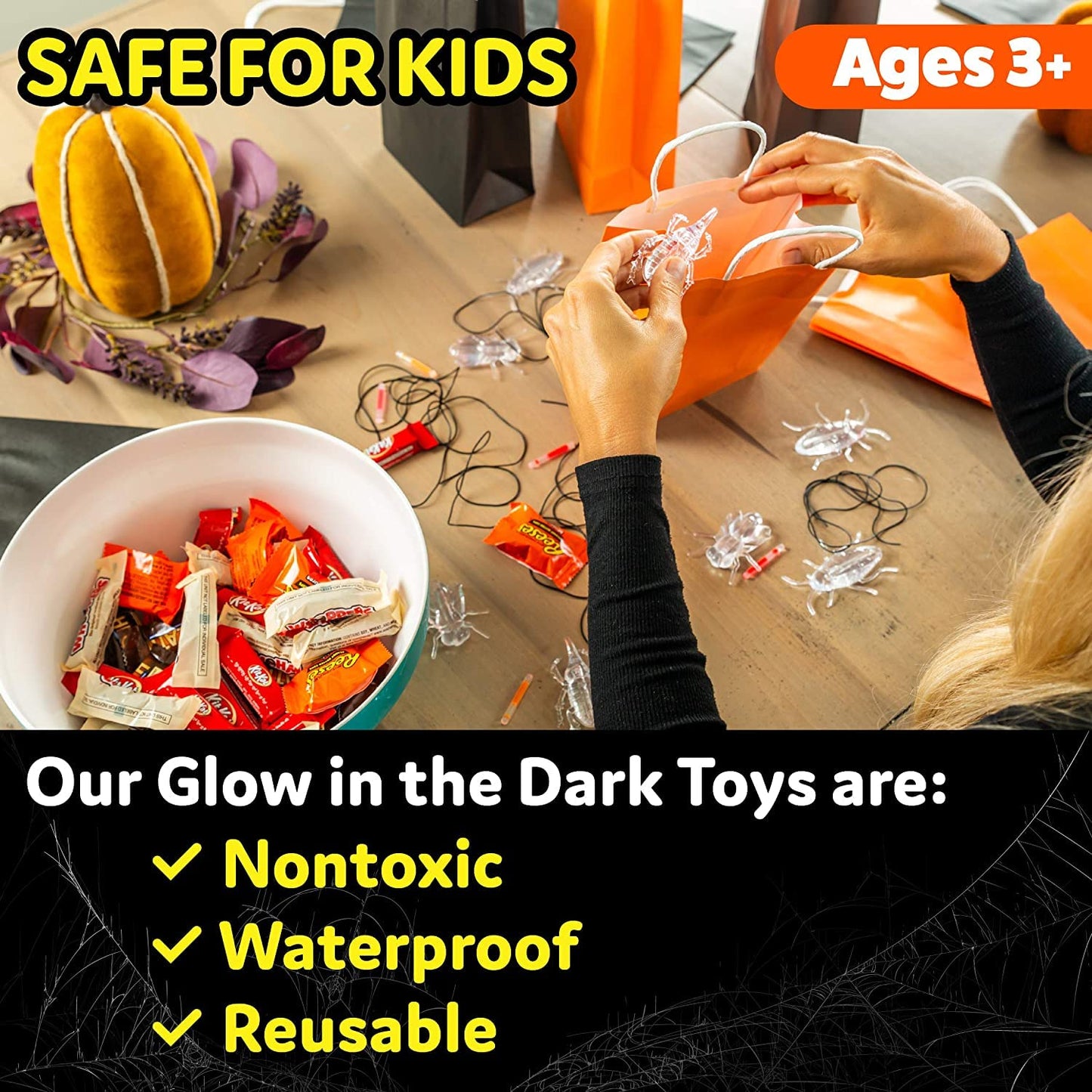 Glow Critters and Halloween Trick or Treat Glow Skeletons and Pumpkins - Glow Sticks Party Favors - Glow in The Dark Party Supplies