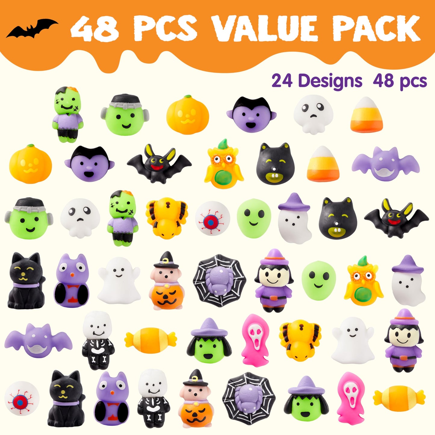 JOYIN 24 Pcs Halloween Mochi Squishy Toys, Halloween Classies Character Squishy Toys for Halloween Christmas Party Favors, Boys & Girls Birthday Gifts, Classroom Prize, Goodie Bag