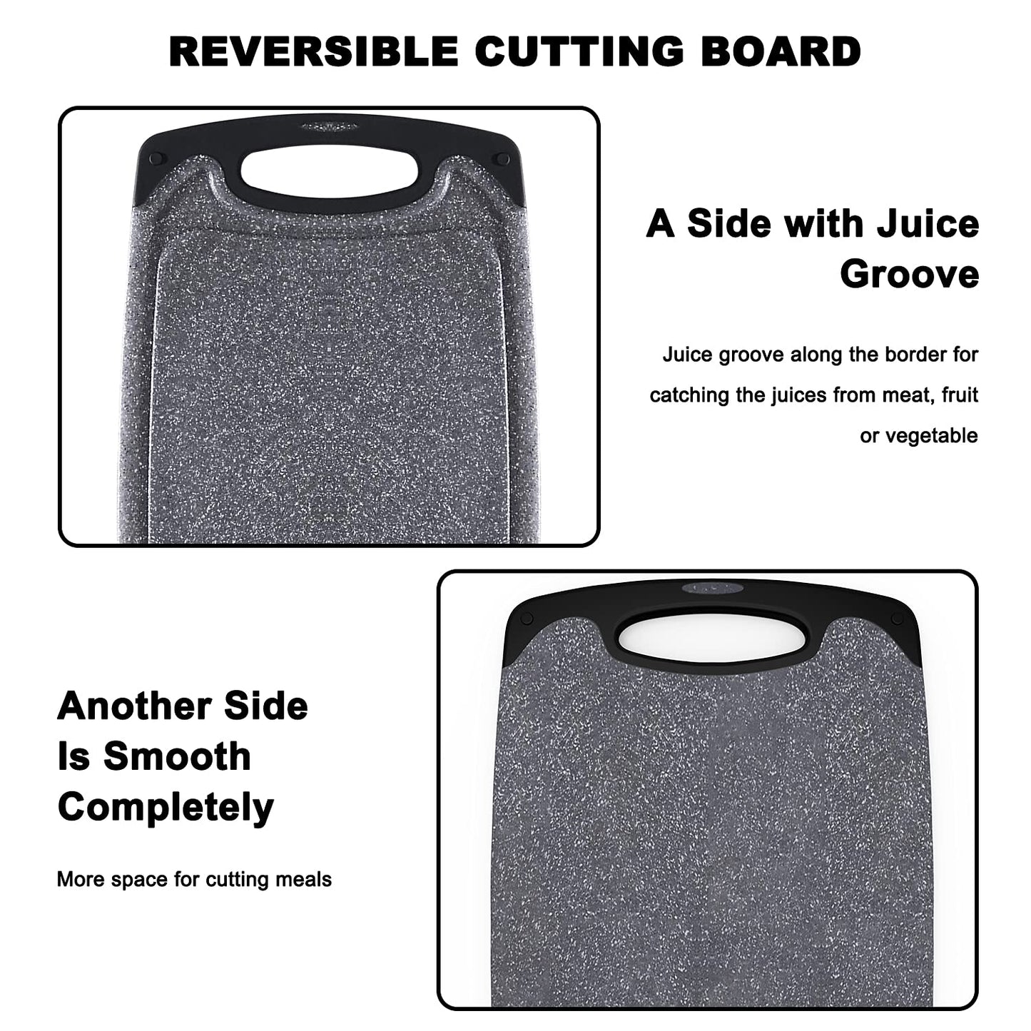 Cutting Boards for Kitchen, Large-Small Cutting Board Set of 3, Dishwasher Safe, Juice Groove, Easy Grip Handle, Non-Slip Rubber Cutting Board
