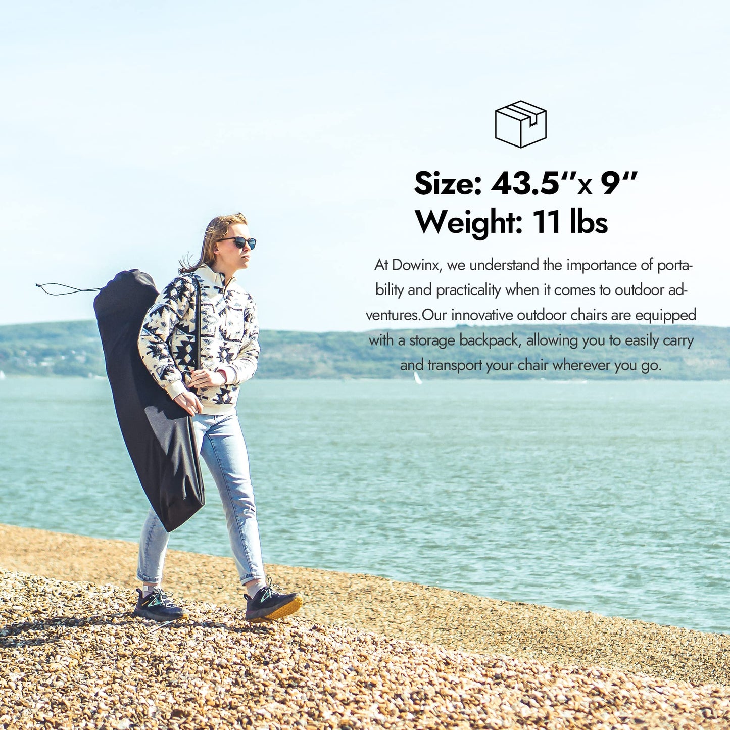 Dowinx Oversized Rocking Camping Chair, Fully Padded Patio Chair with Side Pocket and Carry Bag, High Back Portable Lawn Recliner with Headrest, Support 300 lbs, Grey