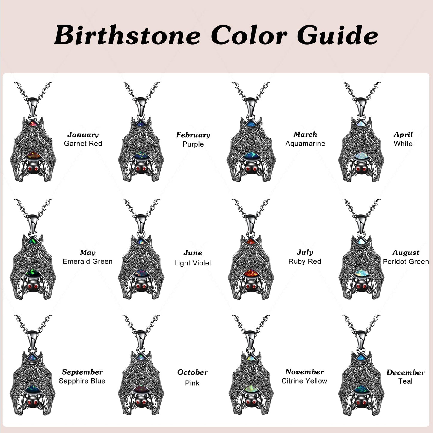 Distance Halloween Gifts Bat Necklace for Women, Pink Opal October Birthstone Pendant 925 Sterling Silver Necklace, Birthday Christmas Jewelry Gifts for Women/Wife/Girlfriend