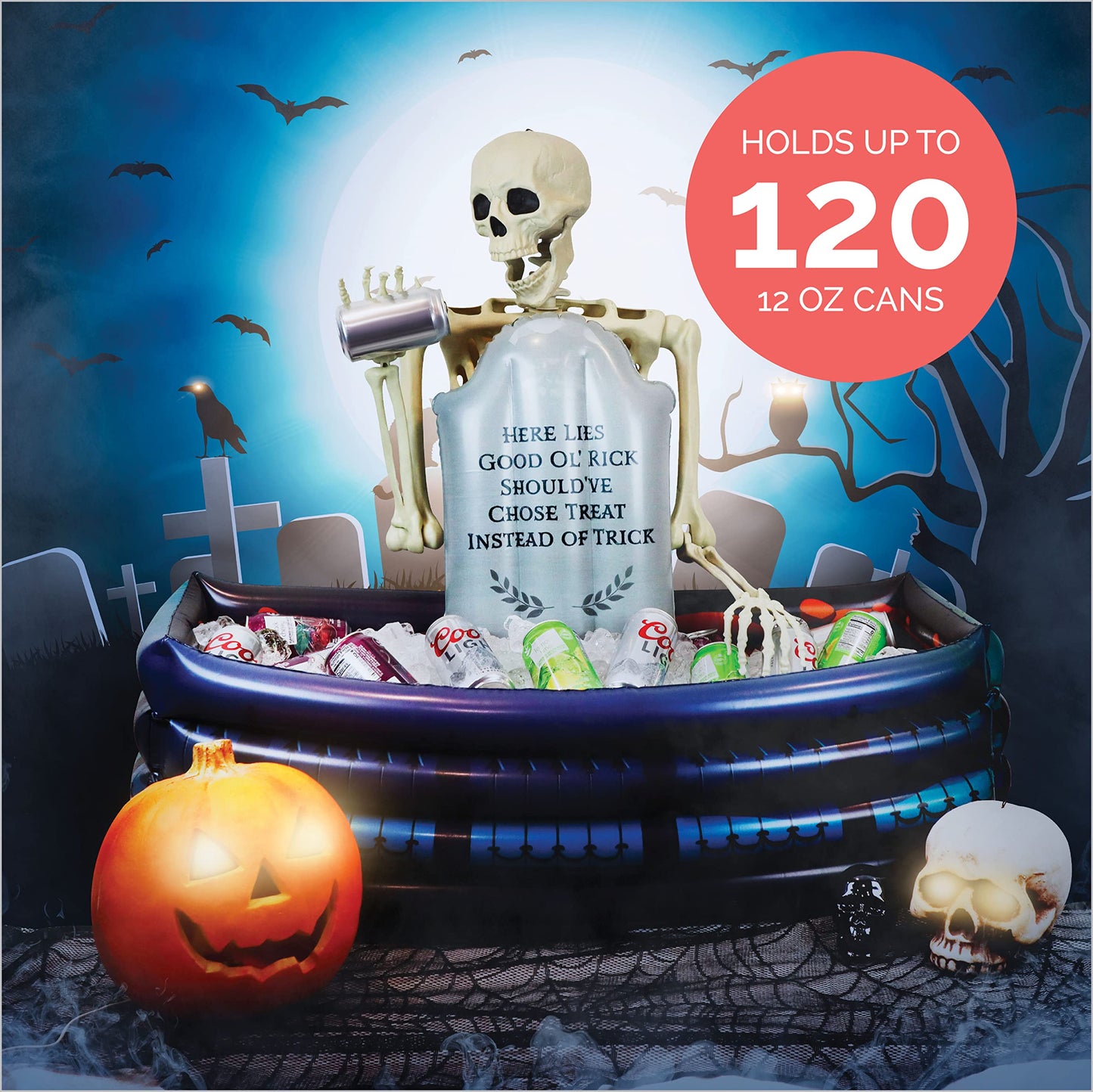 40" Inch Summerween Inflatable Outdoor Graveyard Halloween Candy Holder Bowl - Up to 120 Drink Beverage Cooler and Ice Chest Halloween Party - Inflables De Halloween Enfriador Candy Caldron