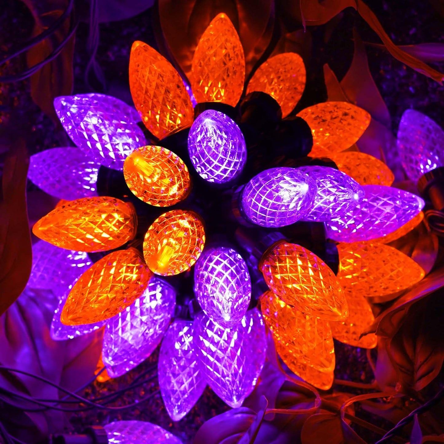KAQ 2PK 100LED Orange and Purple C9 Halloween Lights Waterproof Indoor Outdoor, Extendable 98FT String Lights Plug in with 13 Lighting Modes, Halloween Decorations for Party Patio, Outside Yard Decor