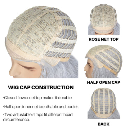 Koonfan Women Witch Costume Men Wizard Wig Silver Gray Old Lady Grandma Wig Halloween Cosplay Wigs