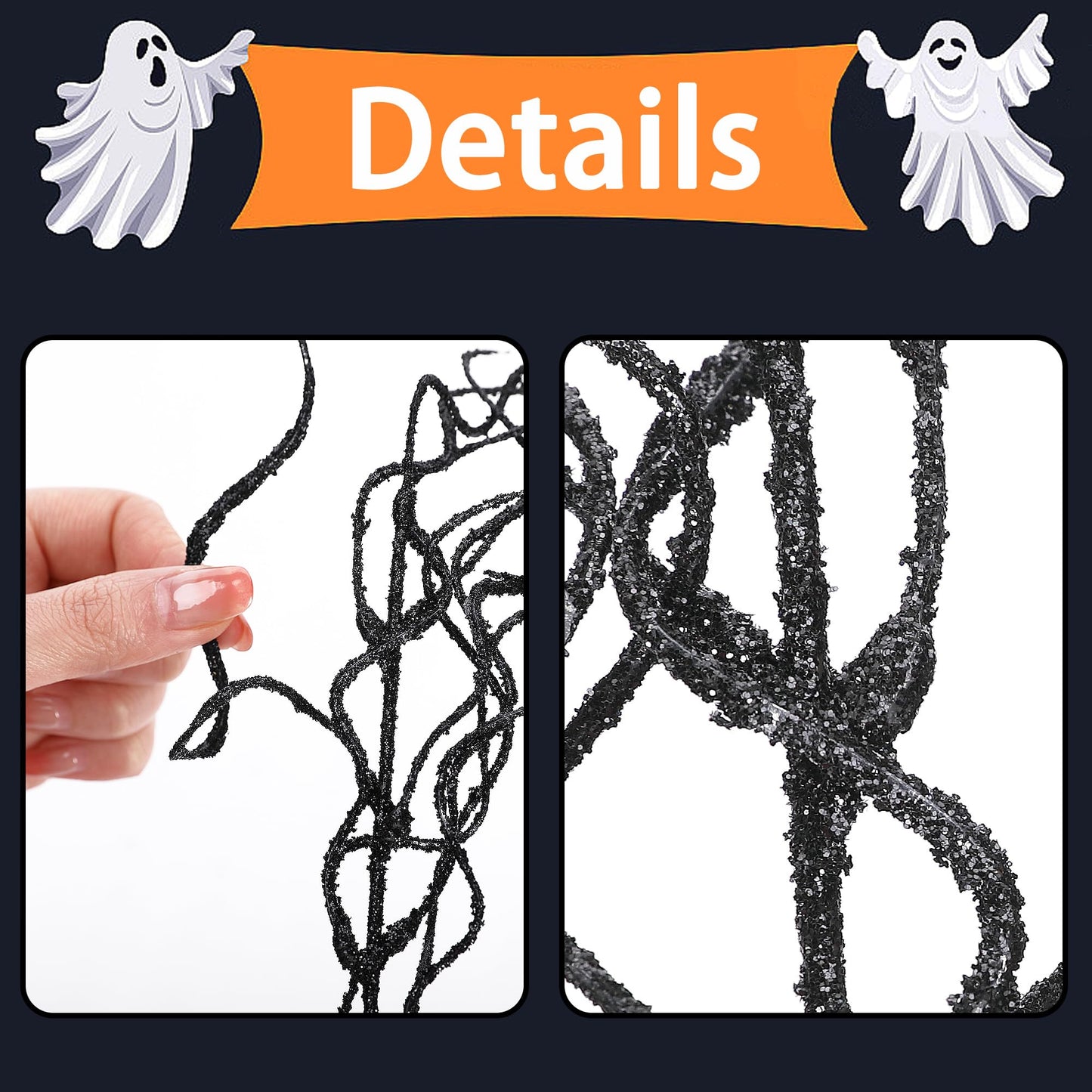 24 Pcs Halloween Artificial Curly Willow Branches with 12 Pcs Bats- Fake Black Bat Halloween Branches Picks- Glitter Artificial Black Twig Stems Sticks for Holiday Tree Vase Home Decor