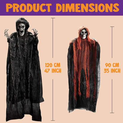 JOYIN Halloween Hanging Grim Reapers (3 Pack), One 47” and Two 35” Grim Reapers, Halloween Skeleton Flying Ghost for Haunted House Prop Décor, Outdoor Indoor Decor