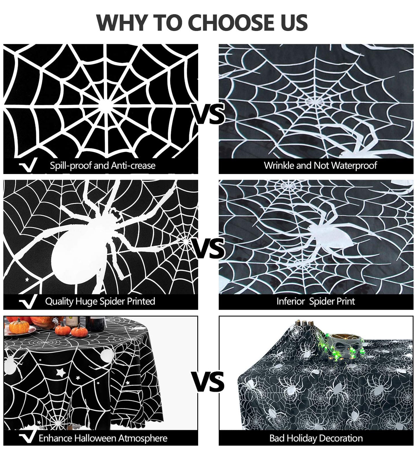 60 Inch Round Polyester Tablecloth, Halloween Black Spider Web Table Cloth, Spillproof Washable Polyester Table Cover - Perfect for Halloween Party Decorations