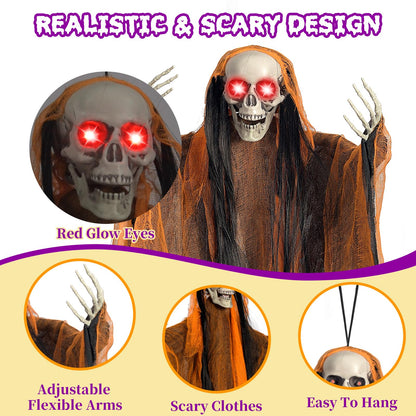 Halloween Decorations,3 Pack Halloween Hanging Skeleton Ghosts with Lighted Up Eyes,Scary Colourful Cloth Grim Reapers for Indoor,Outside Yard Lawn,Haunted House Prop,Party Supplies