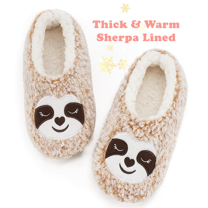cosyone1997 Cute Slippers for Women Toddler Kids Girls Boys Teens, Fuzzy Bedroom Shoes Indoor, Soft Cozy Fluffy House Sock, Unique Funny Christmas Gifts for Mom Animal Lovers, Tan Sloth Size 7-8