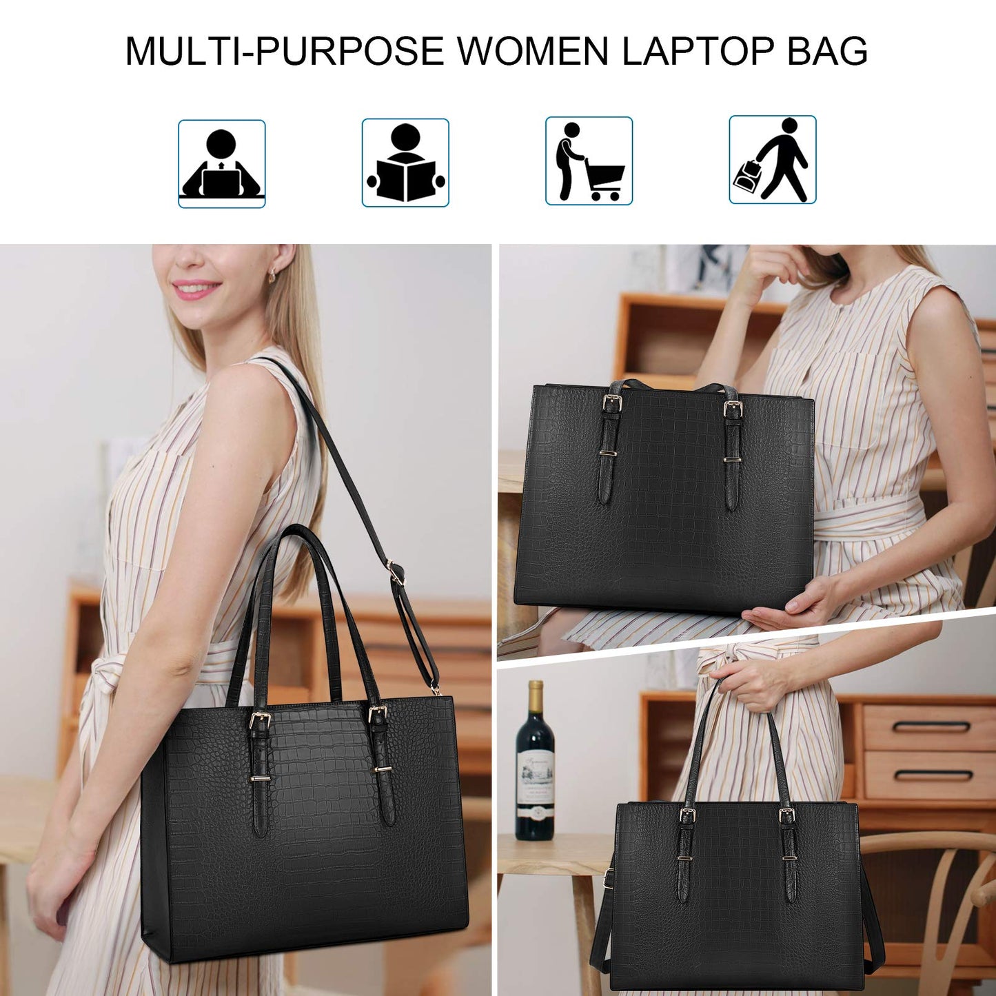 Laptop Bag for Women 15.6 inch Laptop Tote Bag Leather Classy Computer Briefcase for Work Waterproof Handbag Shoulder Bag Women Business Office Bag