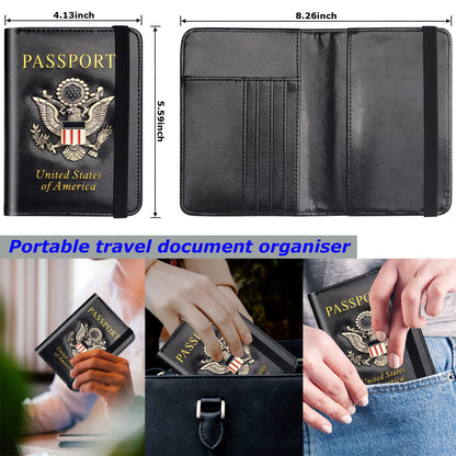 Herain Passport Holder Wallet Cover Case for Men Women Family, Metal US Badge Passport Book Holers with RFID Blocking, Travel Essentials Cruise Must Haves