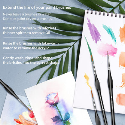 10Pcs Micro Paint Brushes Set with Triangular Handles - For Acrylic, Watercolor, Crafts, Models