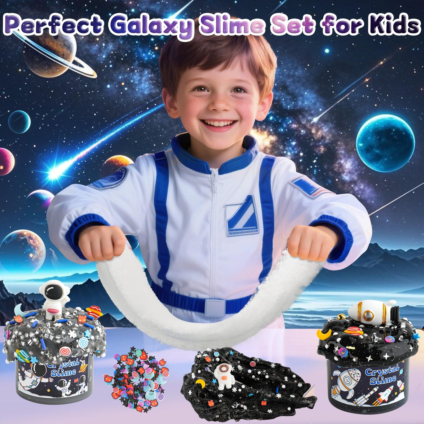 LAWOHO 6 Pack Galaxy Slime Kit for Kids- Cloud, Butter & Clear Slimes with Space Add-ins, 360ml Black Slime for Boys Girls, Kids Slime Kits for Easter Christmas Halloween Birthday, Space Party Favors