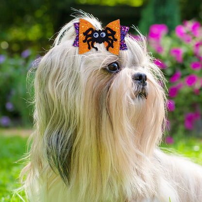 Haakong 8Pcs Halloween Hair Accessories Headdress Halloween Glitter Bows Spider Hair Clip Pumpkin Hair Bow Ghost Hair Barrette Glitter Hair Clip Girls Party Dance Hair Barrettes