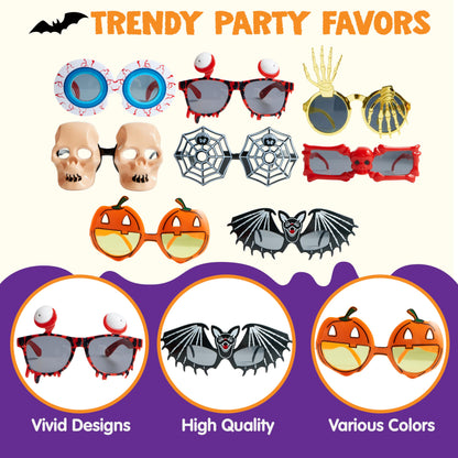JOYIN 8 PCS Halloween Party Glasses for Kids, Funny Fake Sunglasses with Pumpkin Eyeball Design, One Size Terrifier Disguise Eyeglasses for Dress up Costume Accessories, Photo Booth Props Sunglasses