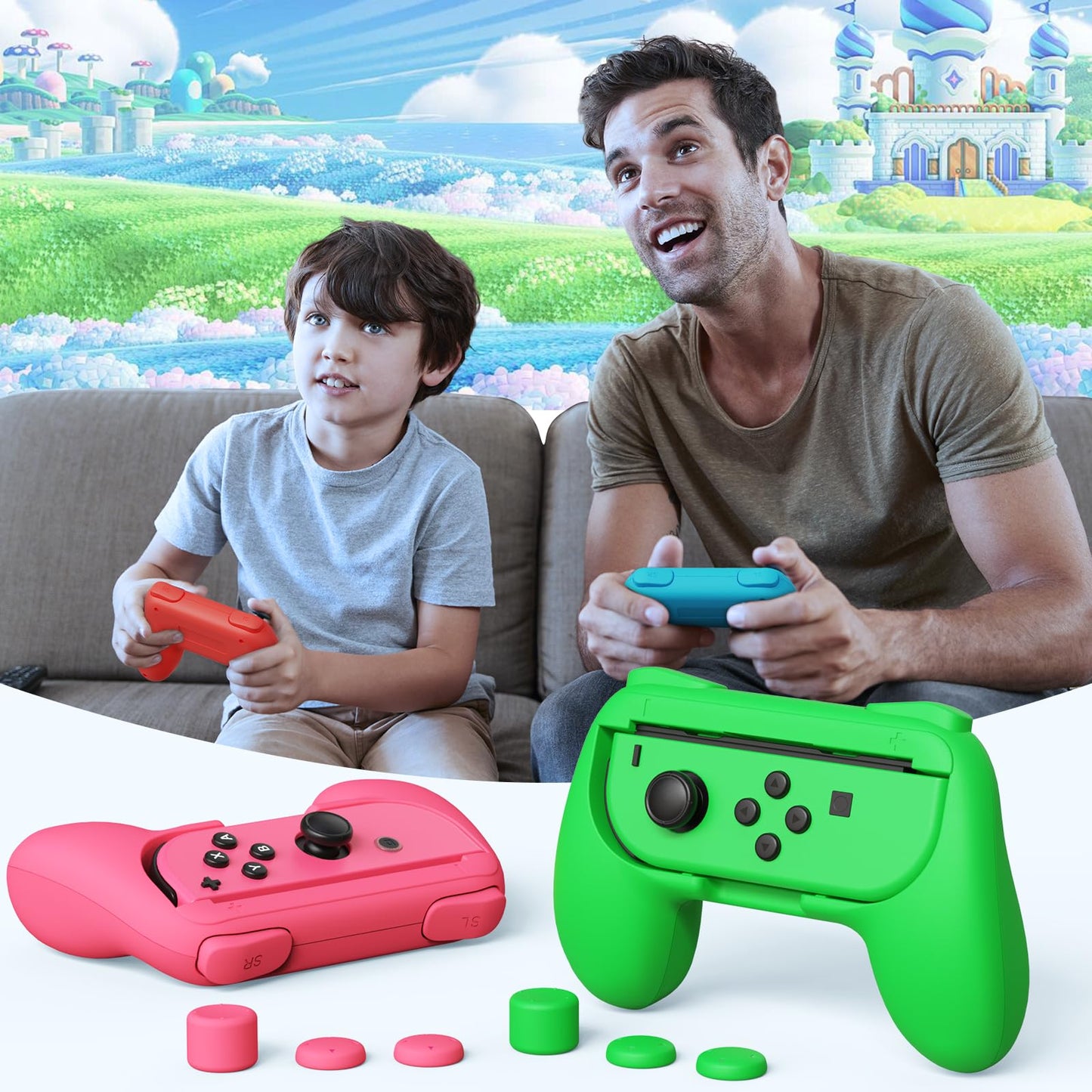 FASTSNAIL 4 Pack Grips Kit Compatible with Nintendo Switch for Joy Con, Wear-Resistant Grip Controller for Joy con & OLED Model with 12 Thumb Grip