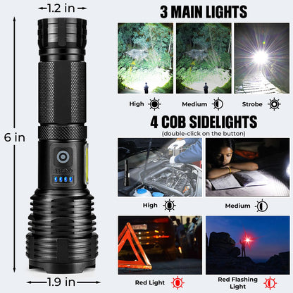 Flashlights LED High Lumens Rechargeable, High Lumen Super Bright Flashlight, USB Fast Charging High Powered Flash Light, Powerful IPX7 Waterproof Handheld Flashlights for Home,Camping(2 Pack)