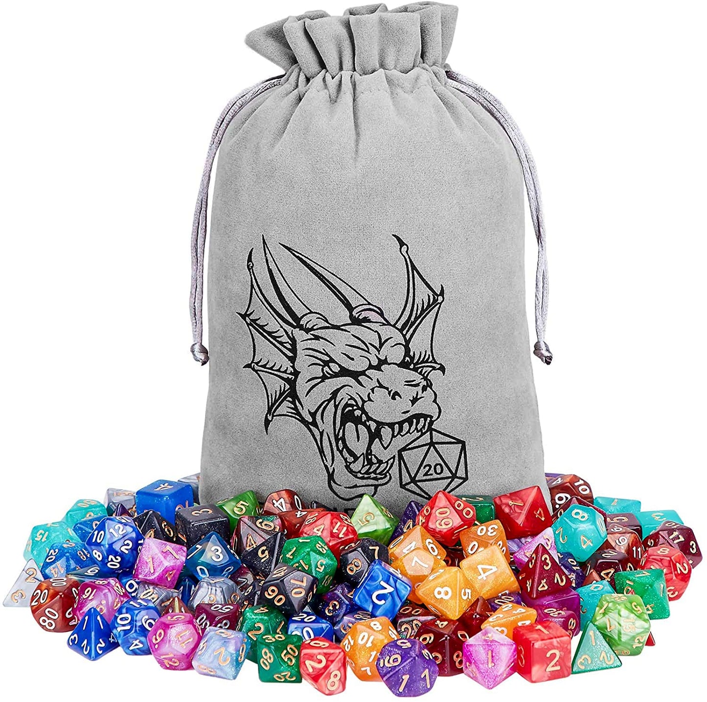DND Dice Set - 20X7(140pcs) Polyhedral Dice for Dungeons and Dragons D&D RPG MTG Table Games with 1 Large Flannel Bag