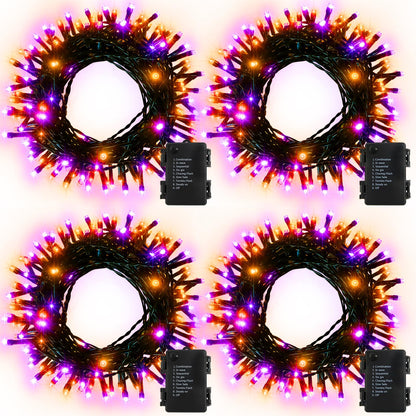4 Pack Orange Purple Halloween String Lights Battery Operated, Each 16.4Ft 50 LED Indoor Halloween Lights with Timer 8 Modes for Party Yard Patio Decoration