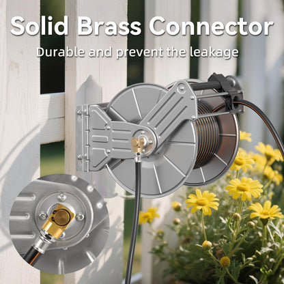 Giraffe Tools Stainless Steel Garden Hose Reel Heavy Duty, Wall/Floor Mounted Stainless Water Hose Reel Retractable with Crank, 150-Feet 5/8" Hose Capacity