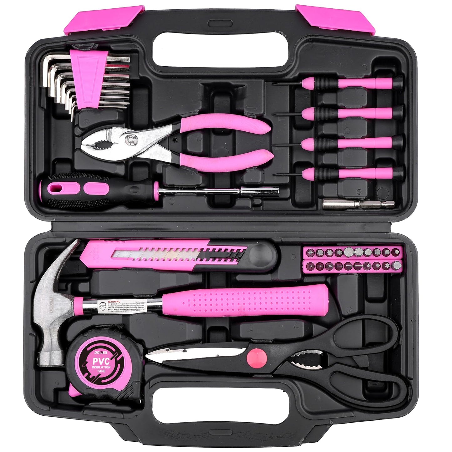 DOWELL 40 Piece Home Tool Set Pink, General Household Hand Tool Kit with Plastic Toolbox Storage Case, Mini Repair Tool kit for Women, College Students, Home Use & More