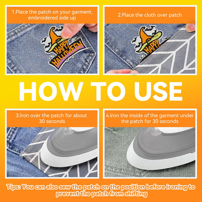 GYGYL 32Pcs Halloween Iron on Patches, Halloween Theme Cute Skull Pumpkin Ghost Black Cat Witch Bats Iron on Embroidered Patch for Jackets Backpacks Clothing