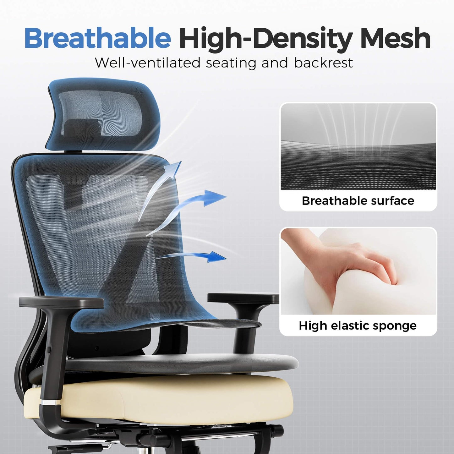 COMHOMA Ergonomic Office Chair Big and Tall Gaming Chair with Footrest, 3D Adaptive Lumbar Support & Headrest, High Back Rolling Computer Chair with Wide Seat, Breathable Mesh, ErgoFlex-F26, Black