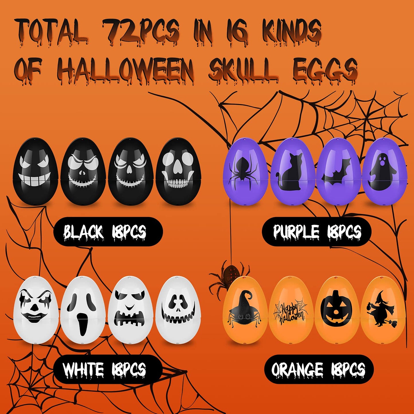 72 Pieces Halloween Skull Eggs Halloween Easter Plastic Eggs Halloween Eggs Plastic Fillable Scavenger Hunt for Trick or Treating Candy Box Mini Halloween Eggs for Halloween Party Supplies