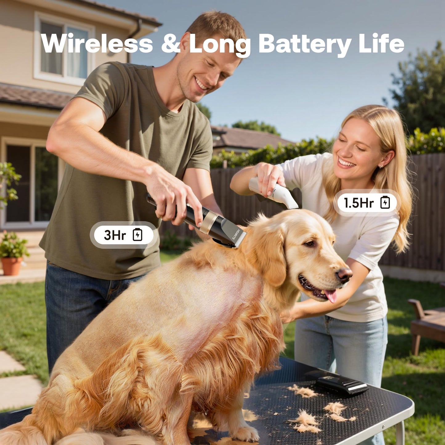 HEAPETS Dog Hair Clippers for Grooming Kit and Dog Paw Trimmer Nail Grinder for Grooming, Low Noise Rechargeable Cordless, Shaver Grooming Supplies for Pet Cats Dogs (Black, White)