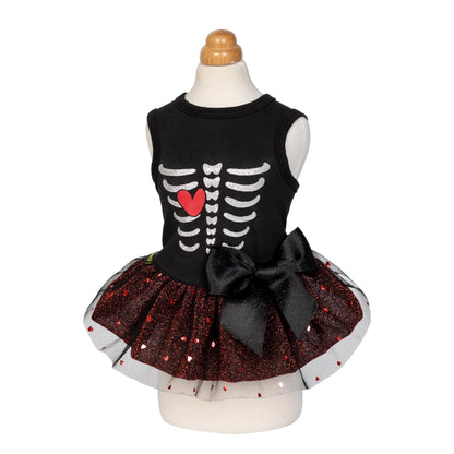 Fitwarm Halloween Skeleton Dog Dress, Funny Dog Halloween Costumes, Doggy Clothes for Small Dogs Girl, Pet Apparel, Black, Red, White, Medium