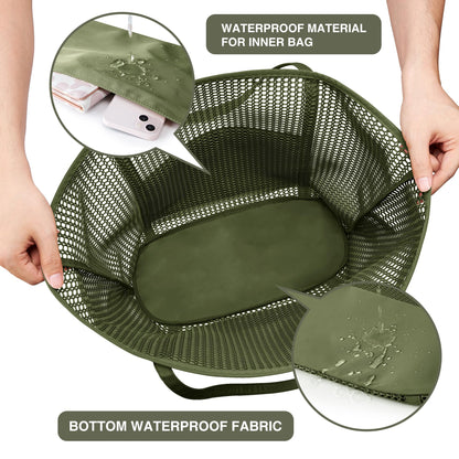 KALIDI FANCY FOREST Beach Mesh Tote Bag, Womens Shoulder handbag MAX 27L Grocery Bag Army Green