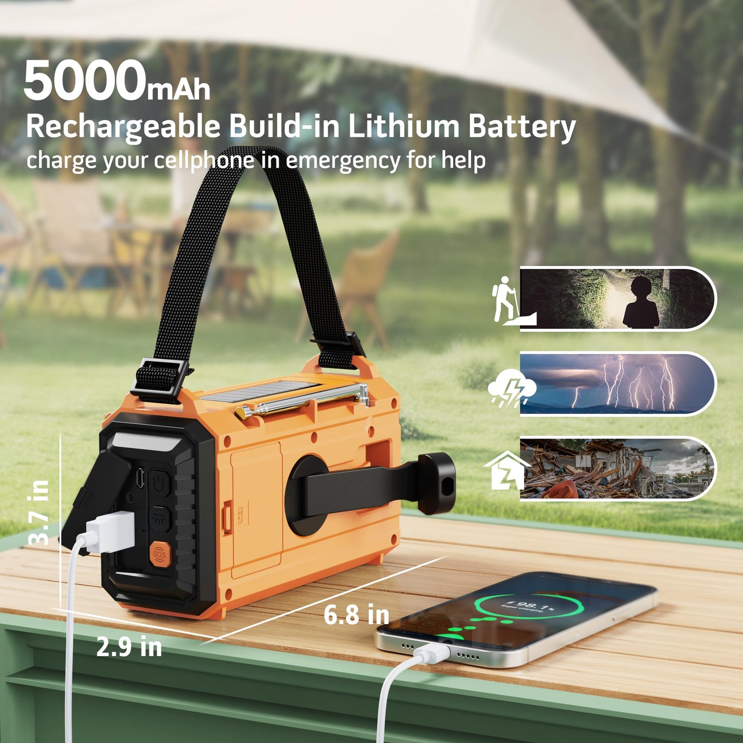 5000 Emergency Weather Radio with AM/FM/NOAA/SW, 5 Ways Powered Solar Hand Crank Alert Radio with LCD Display&SOS, Portable Radio with Cellphone Charger, Flashlight, Reading Lamp, Headphone Jack