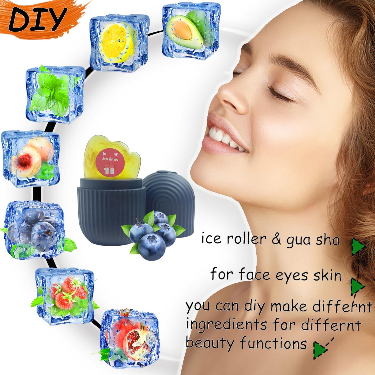 KEEPAQ Ice Roller Face, Ice Roller Face Eye Massager, Ice Face Roller Silicone Reusable, Facial Ice Face Roller for Pore Reducing, Wrinkles Whitening, Skin Care