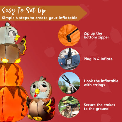 Joiedomi 6 FT Thanksgiving Inflatable Stacking Pumpkin Turkey With Built-in LEDs, Blow Up Outdoor Decorations for Yard Garden, Halloween Inflatable for Thanksgiving