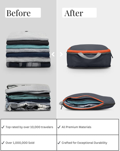 Large Compression Packing Cubes for Travel-Packing Cube Luggage Organizers 7 Piece Set for Checked Luggage-Ultralight, Expandable/Compression Bags by TRIPPED Travel Gear (Grey/Orange)