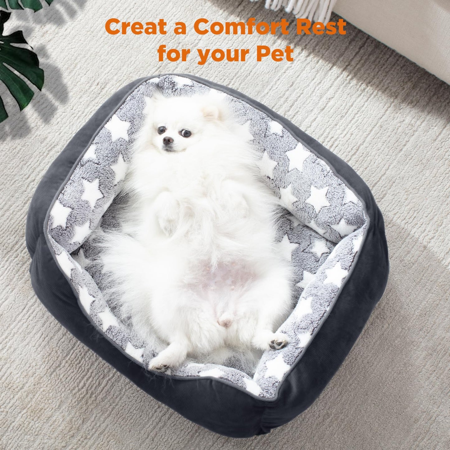 GASUR Small Dog Beds Small Size Dogs, Rectangle Washable Dog Bed, Orthopedic Dogs Sofa Bed, Pet Cuddler Anti-Slip Bottom, Soft Calming Sleeping Warming Puppy Bed (S (20"x 19"x 6"), Black)