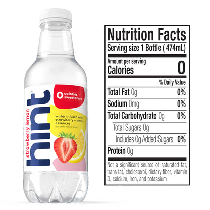 Hint Water Strawberry Lemon, Pure Water Infused with Strawberry and Lemon, Zero Sugar, Zero Calories, Zero Sweeteners, Zero Preservatives, Zero Artificial Flavors,16 Ounce Bottles, (Pack of 12)
