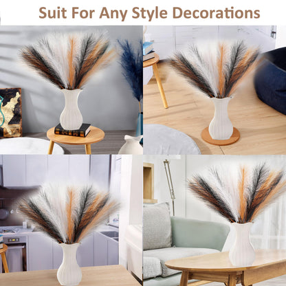 Acfruits Pampas Grass Small, Black&White&Orange 30 Pcs 17" Faux Pampas Grass Short Decor, Pompas Grass Flower Arrangement and Vase Filler for Halloween Decoration