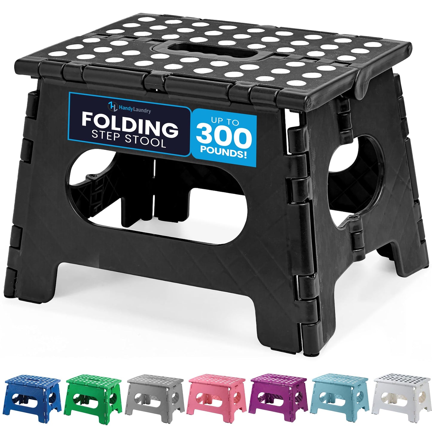 Handy Laundry Folding Step Stool - Sturdy Enough Collapsible Stool to Support Adults and Safe Enough for Kids - Opens Easy with One Flip - Great for Kitchen, Bathroom or Bedroom (Black - 9 Inch)