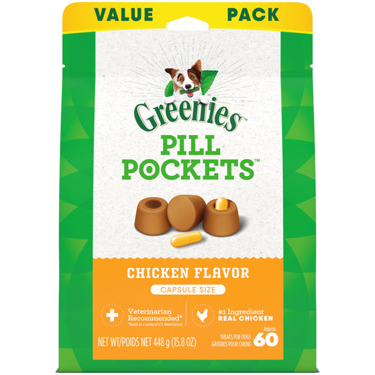 Greenies Pill Pockets for Dogs Large Size, Soft Dog Treats, Chicken Flavor, 15.8 oz. Pouch (60 Treats)