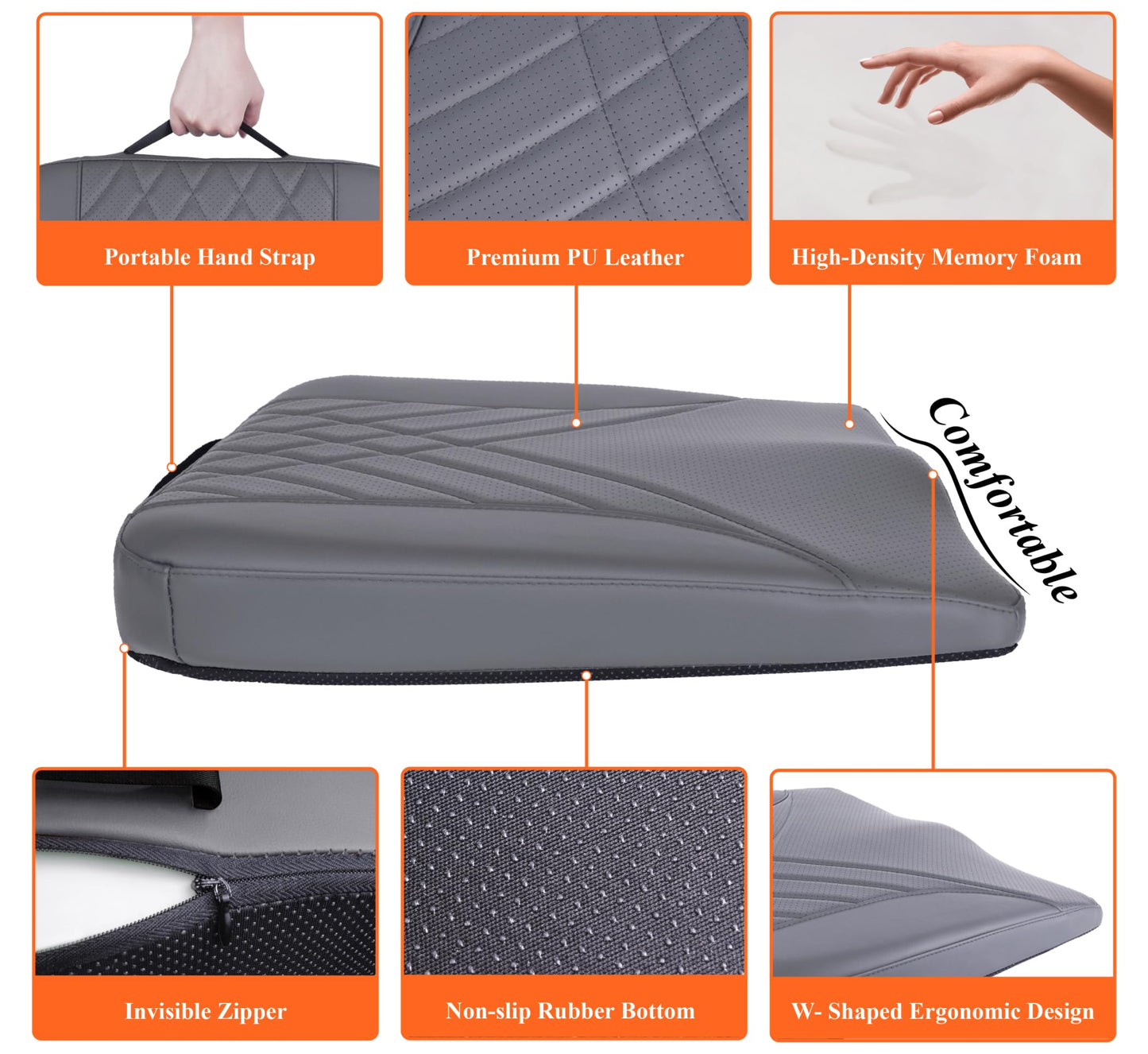 kingphenix Premium Car Seat Cushion, Memory Foam Driver Seat Cushion to Improve Driving View- Coccyx & Lower Back Pain Relief- Seat Cushion for Car, Truck, Office Chair (Dark Grey)