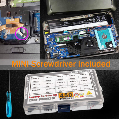 CO-RODE 450pcs M2 M2.5 M3 Laptop Computer Screws Kit Set for SSD IBM HP Dell Lenovo Sony Toshiba Gateway Acer Hard Drive SATA, (15-Size)