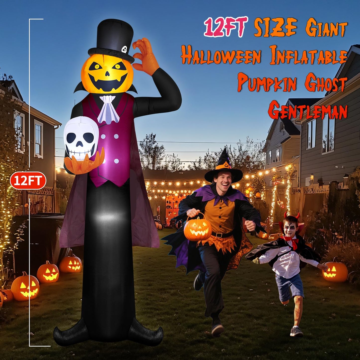 12FT Giant Halloween Inflatables Pumpkin Ghost Vampire, Halloween Decorations Outdoor Spooky Blow Ups Yard Decoration Large Huge Creepy Blowups Built-in Full-Body LEDs for Holiday Party Lawn