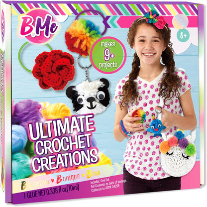 DIY All in One Crochet Knitting Kit for Beginners Starter Arts & Craft Set for Kids Teens Tweens & Adults – How to Learn Make Your Own Yarn Pom Poms – Birthday Gift for Kids Ages 8+